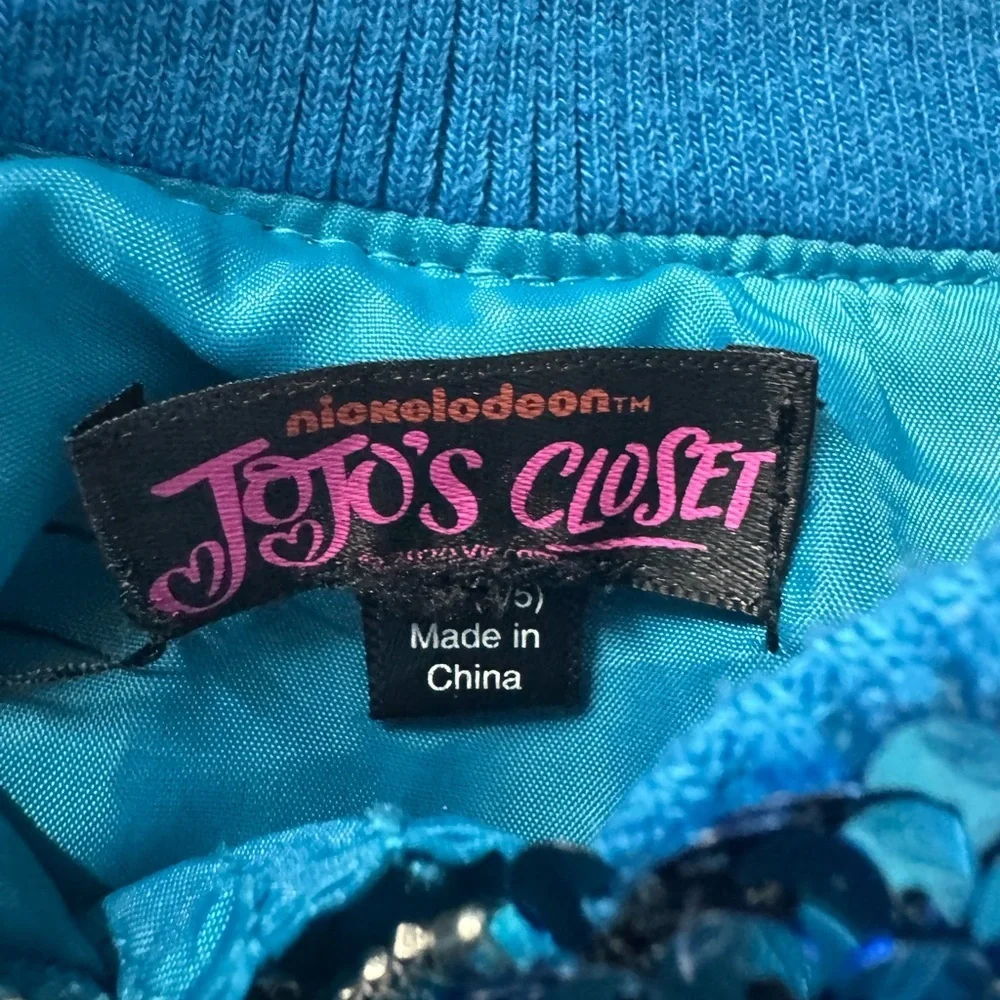 JoJo's Closet Flip Sequin Bomber Jacket Blue With Pink Stars size 4/5
